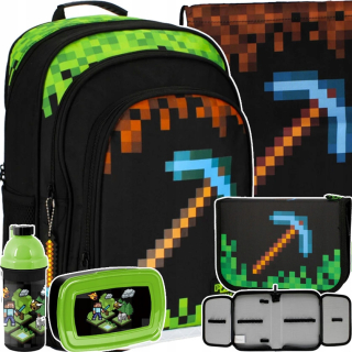 Minecraft viackomorový školský batoh Starpak čierny, Odtiene hnedej a béžovej, Odtiene zelenej 20 l + 4 ďalšie produkty